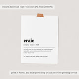 Craic Irish Definition Print Instant Download