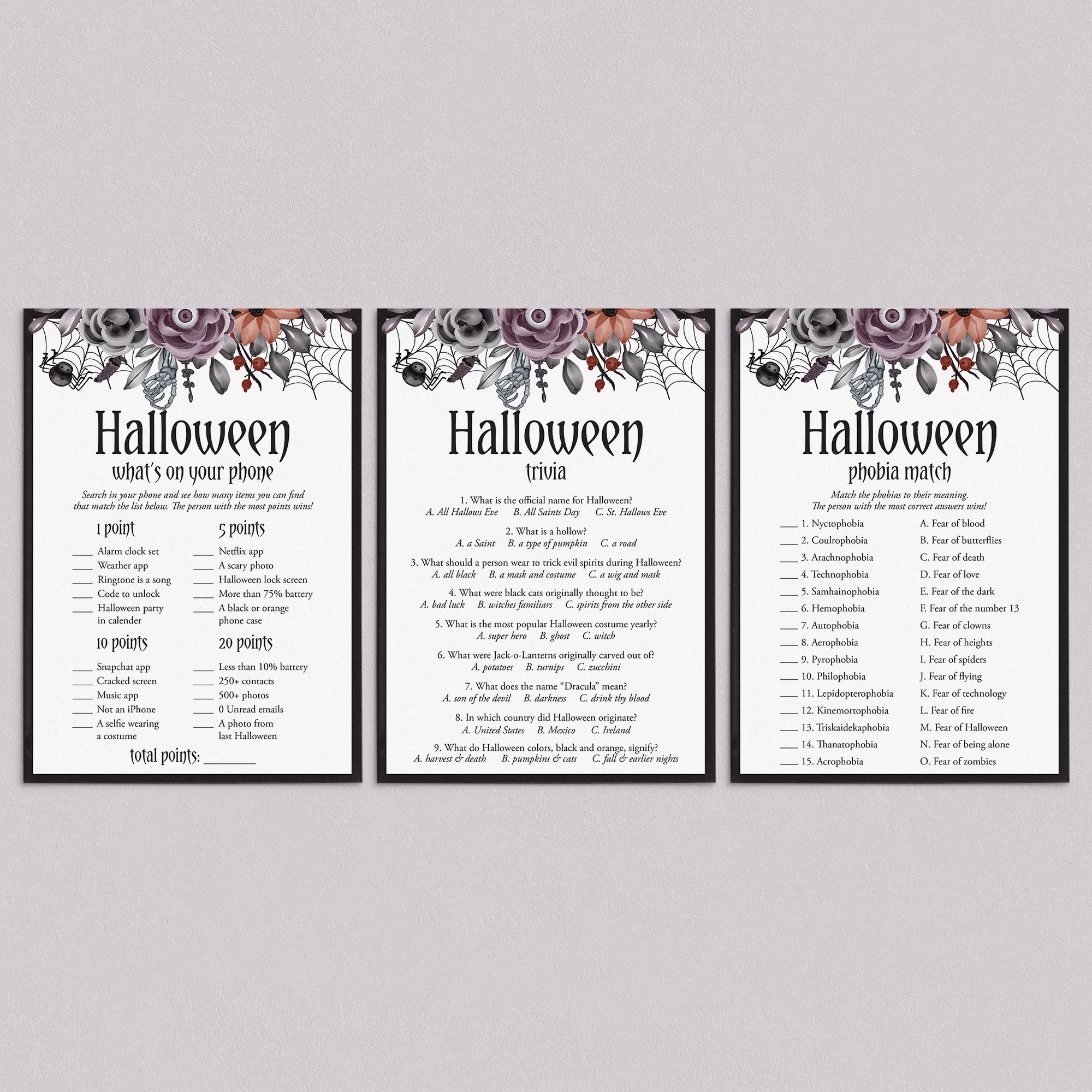 Black and Purple Floral Halloween Game Bundle for Ladies by LittleSizzle