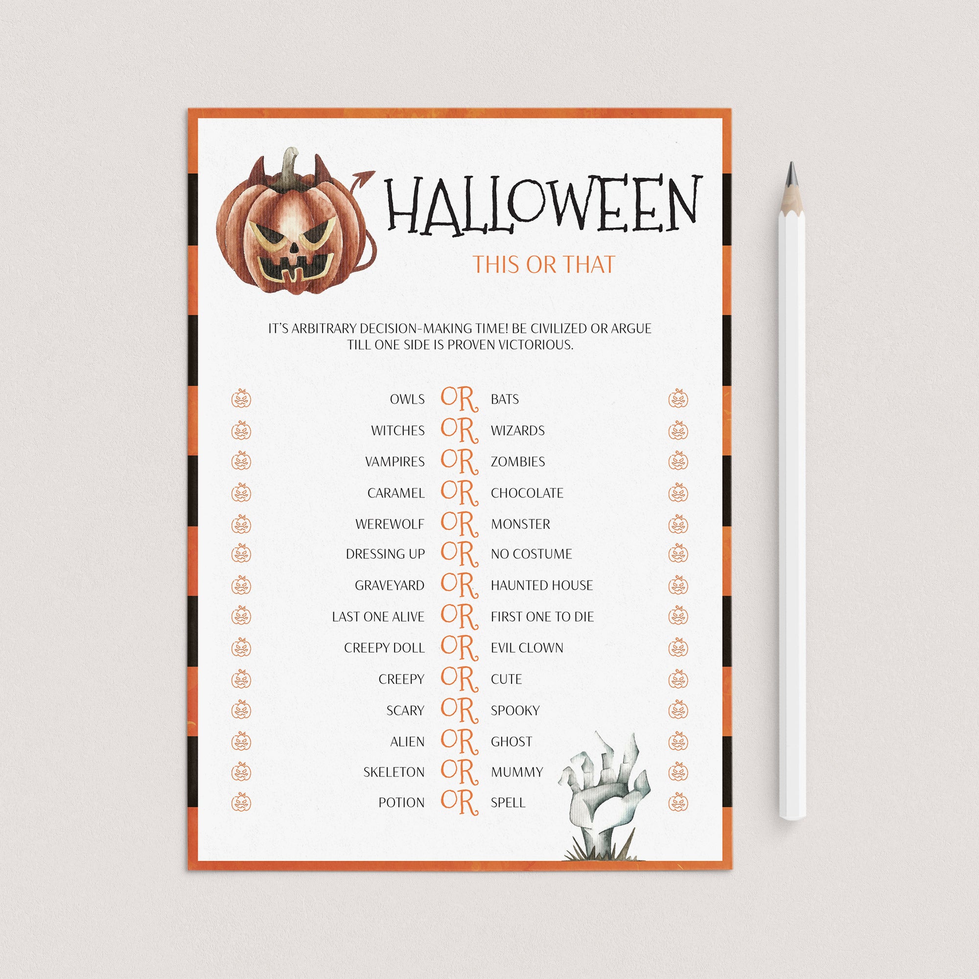 Halloween This or That Game Printable by LittleSizzle
