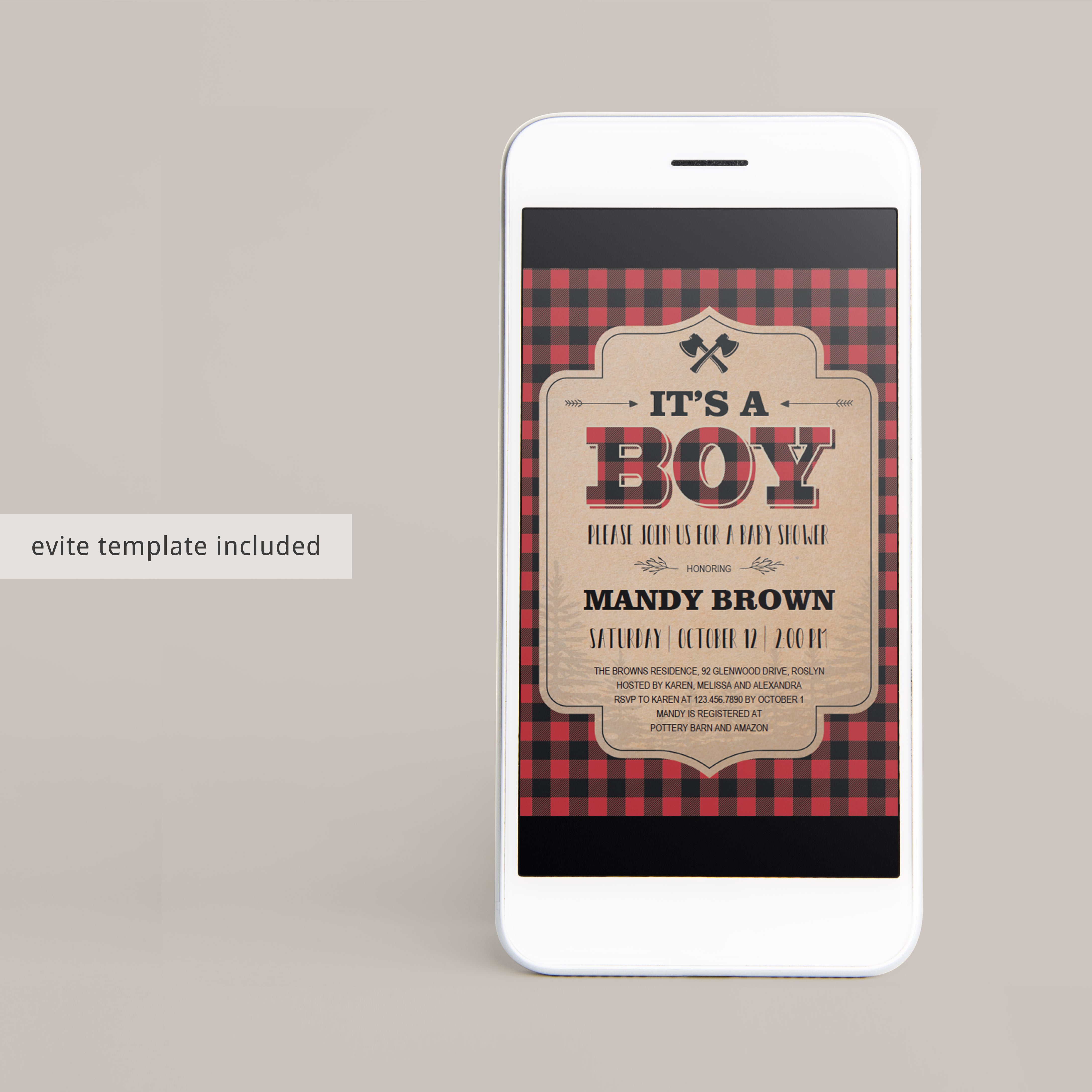 Rustic baby shower stationery instant downloads