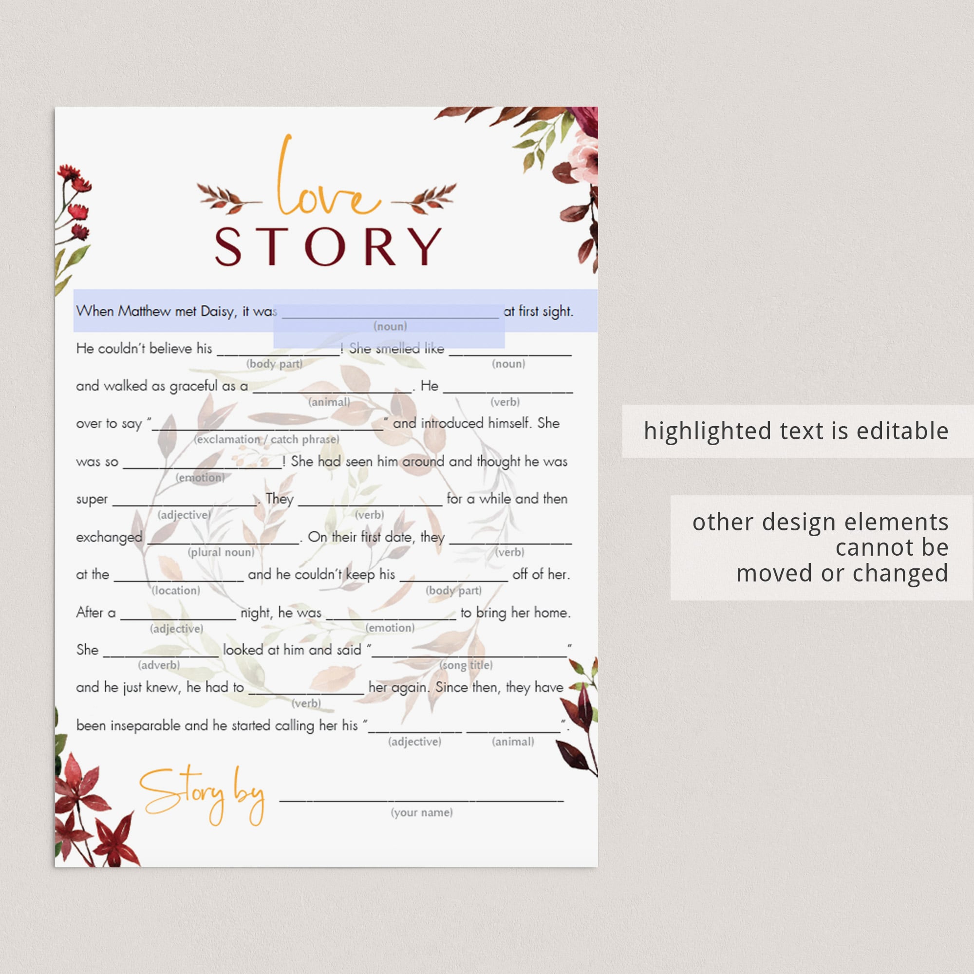 Fall leaves bridal party game instant download by LittleSizzle