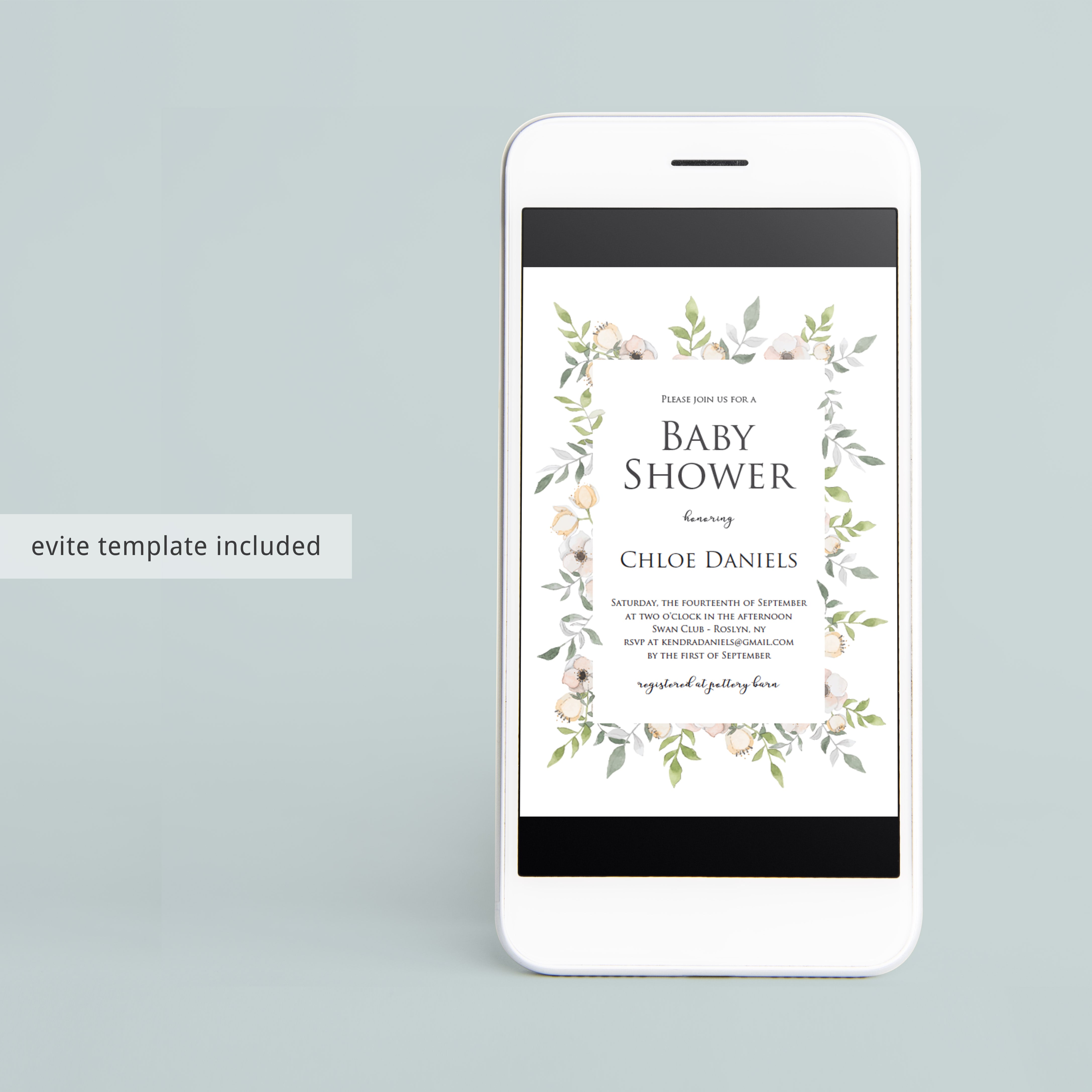 Watercolor floral baby shower invitation with blush frame by LittleSizzle