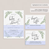 Editable Baby Shower Invitation Bundle Greenery Olive Leaves