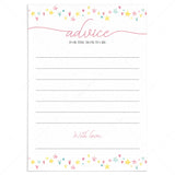 Cute pink yellow baby shower advice card printable by LittleSizzle
