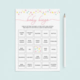 Printable Pink Shower Baby Bingo Cards