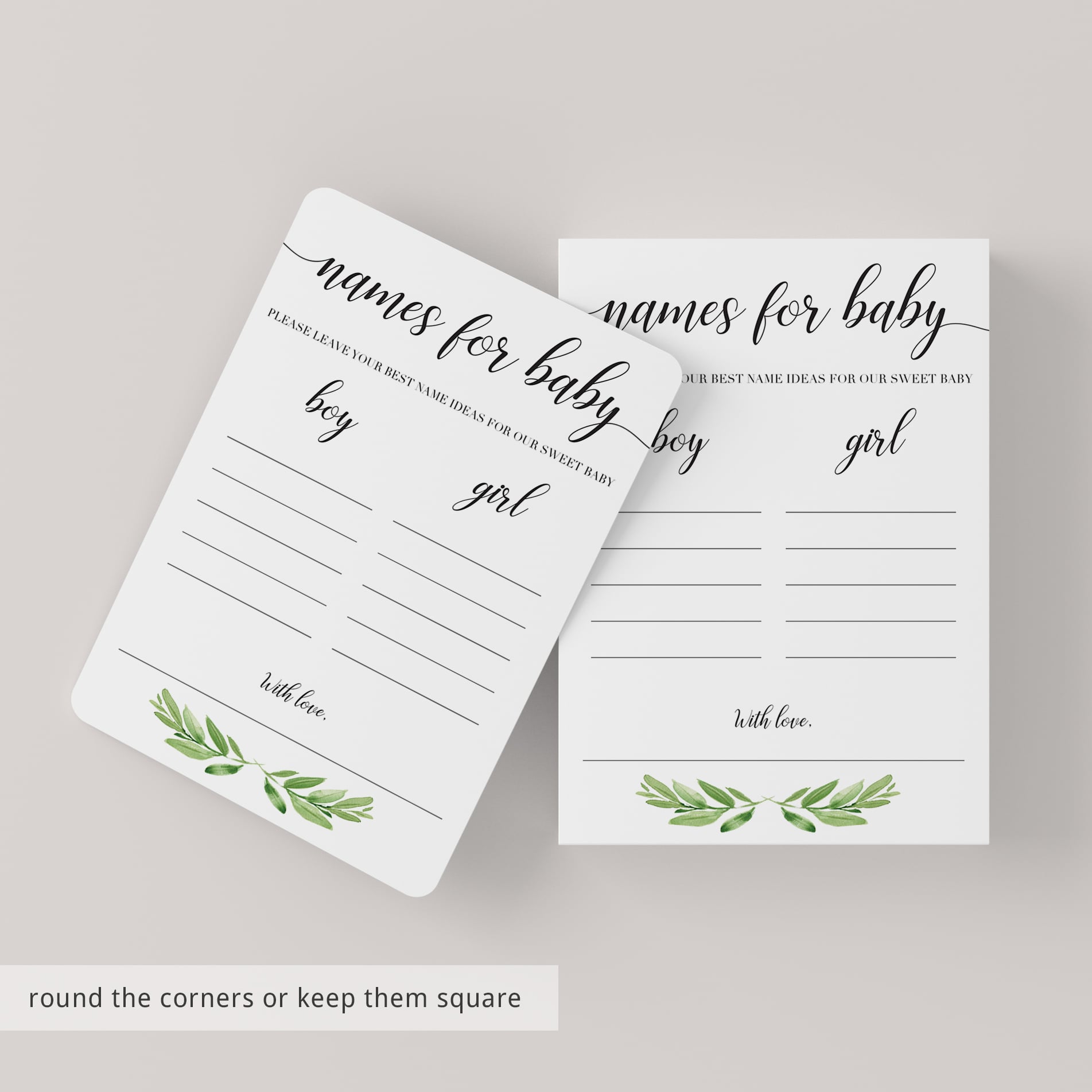Baby name suggestion cards gender reveal party by LittleSizzle