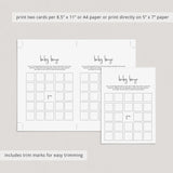Minimalist Baby Bingo Pre Filled And Blank Cards Printable