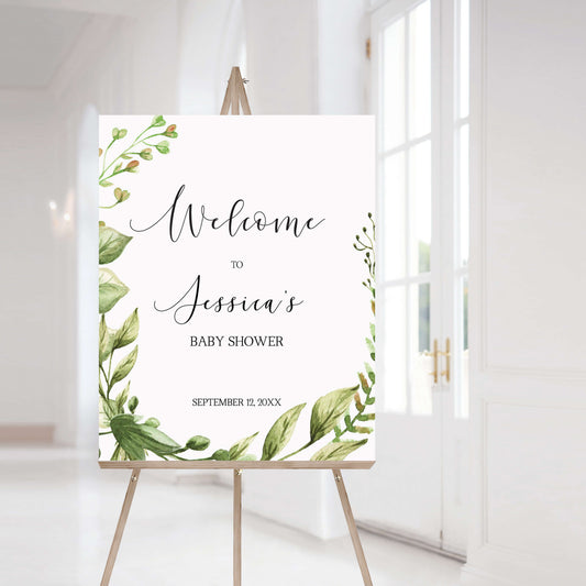 Welcome To Baby Shower Sign PDF Template Green Leaves by LittleSizzle