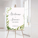 Watercolor Green Leaves Baby Shower Sign Package