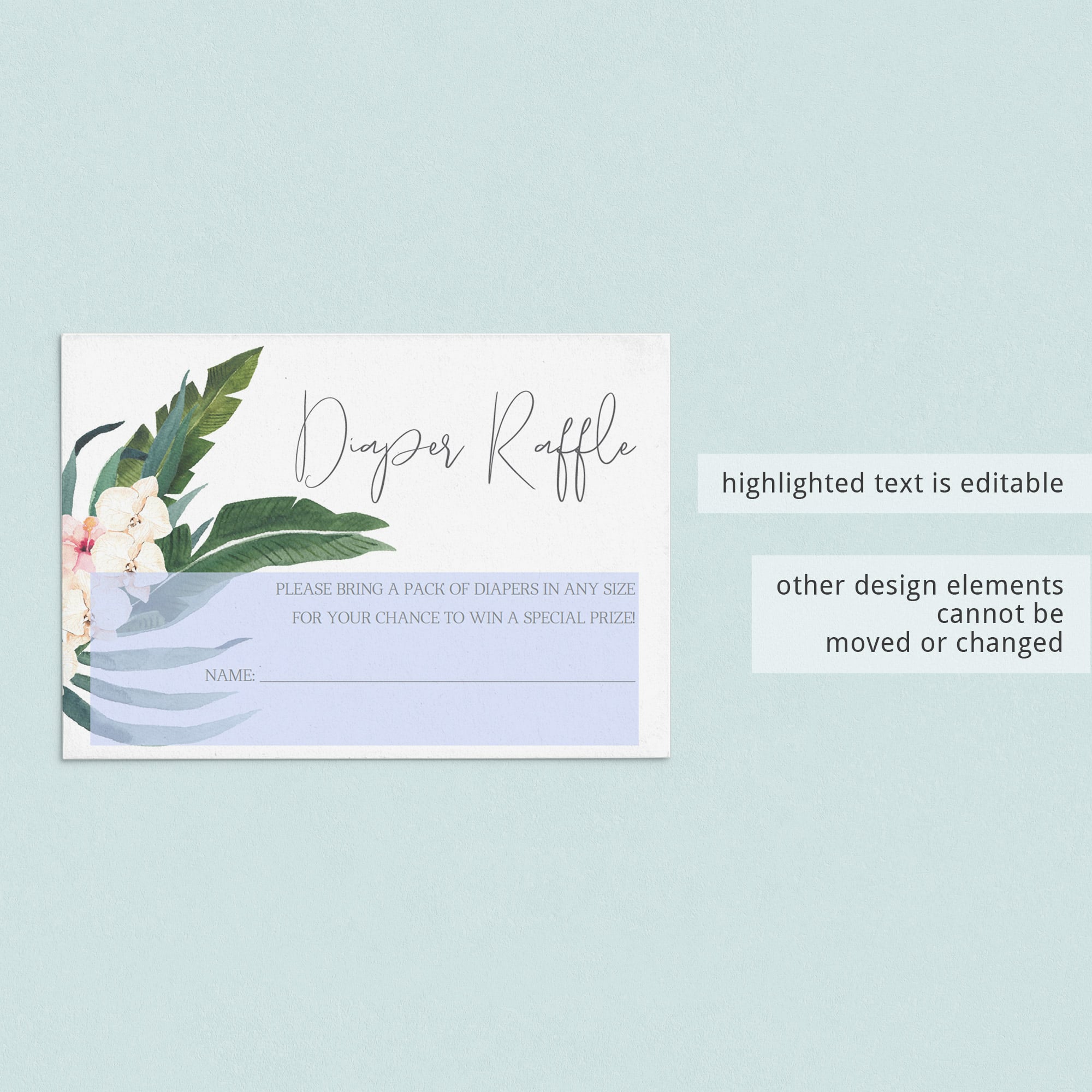 Tropical baby shower diaper raffle game template by LittleSizzle