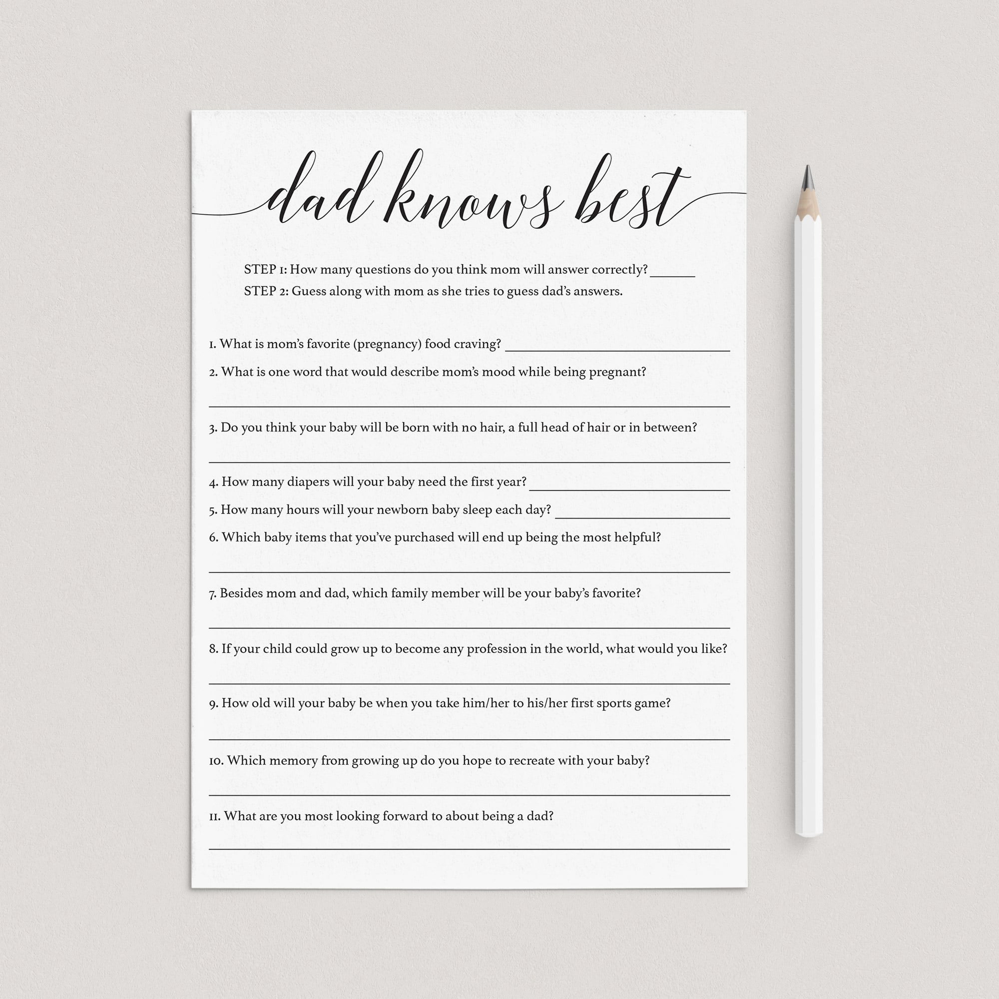 Dad knows best baby shower game template by LittleSizzle
