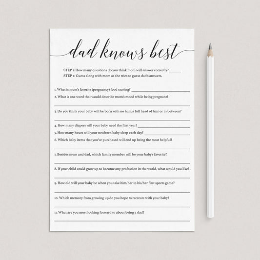 Dad knows best baby shower game template by LittleSizzle