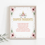 Baby Shower Diaper Thoughts Sign Template Floral Unicorn