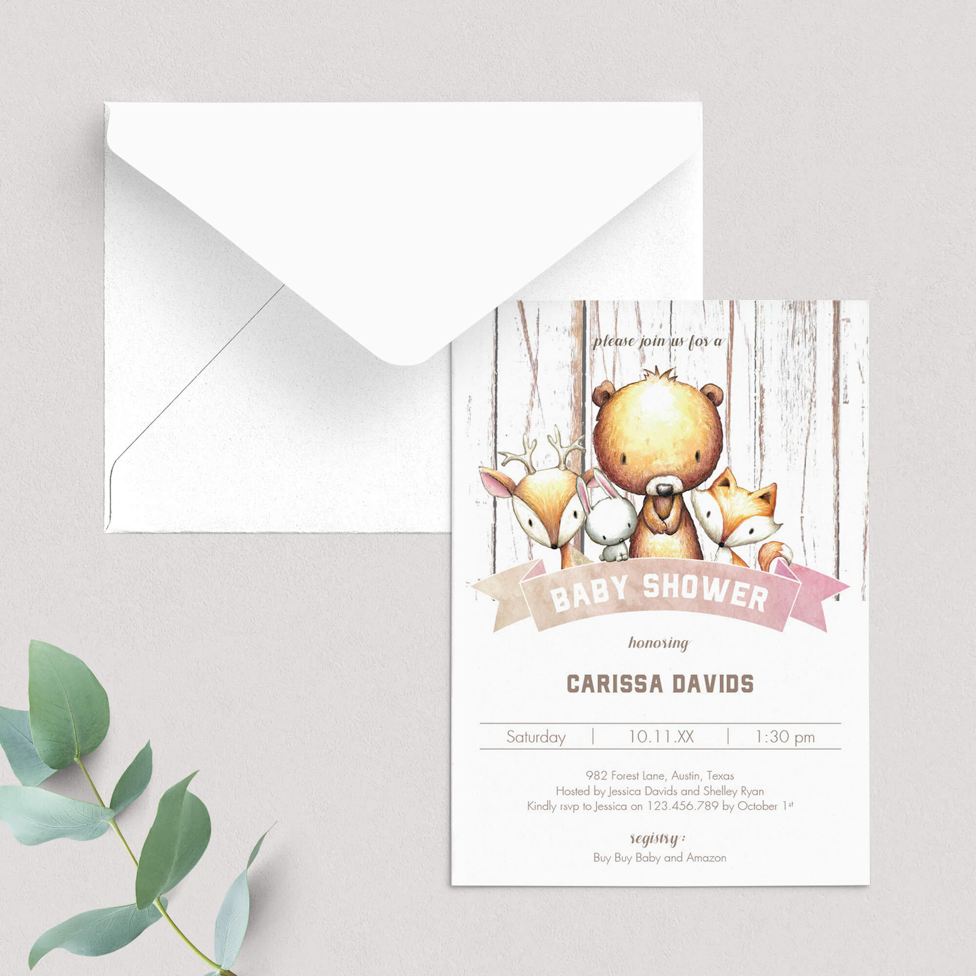 Forest Animals Baby Shower Invitation DIY Woodland by LittleSizzle