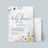 Winter florals baby shower invitation template by LittleSizzle