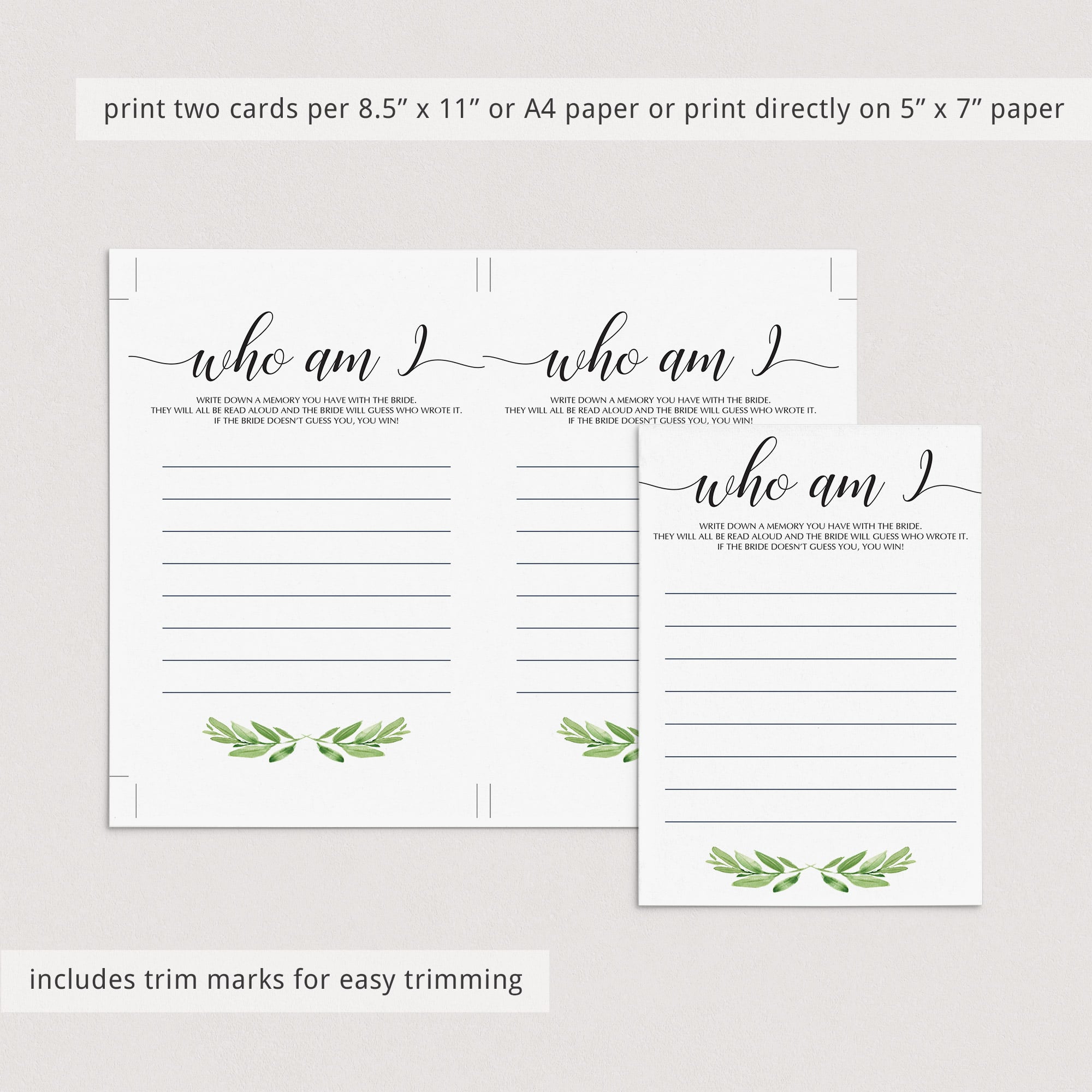 watercolor green leaf bridal shower activities