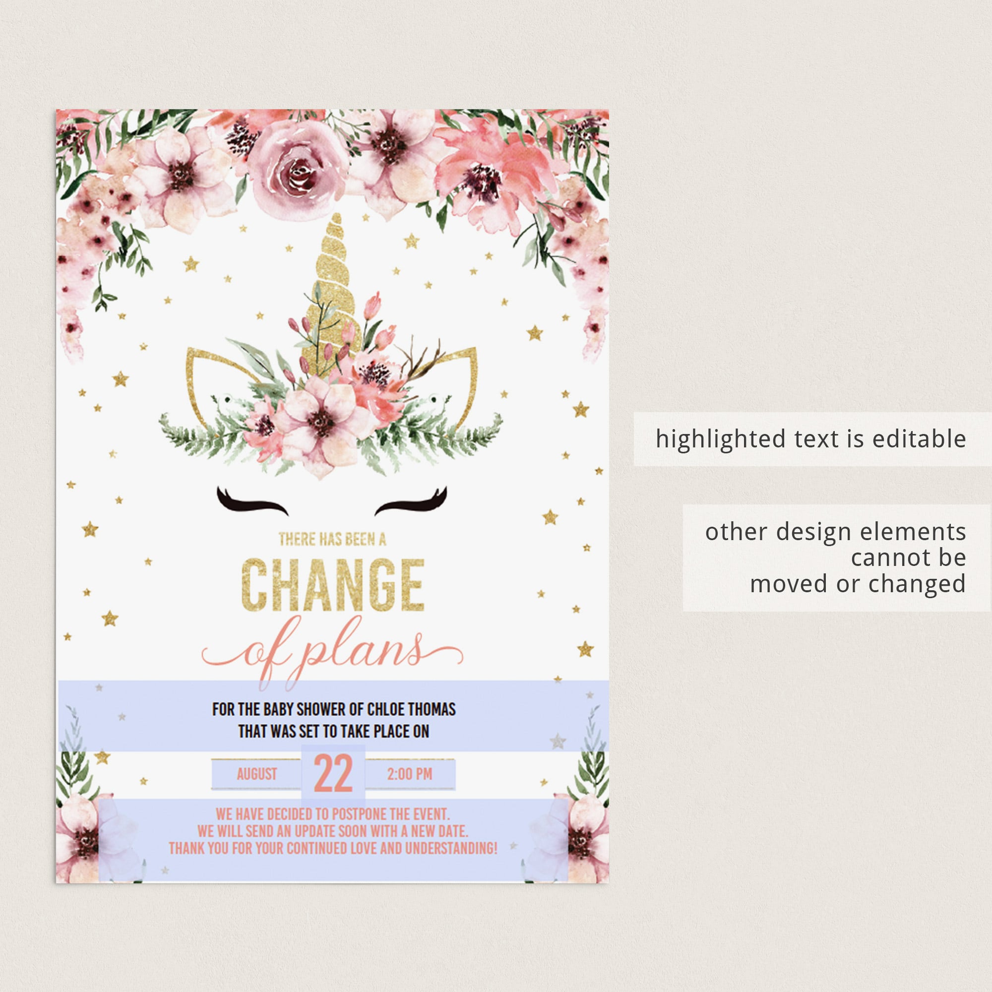 Digital postponed template for girl baby shower by LittleSizzle