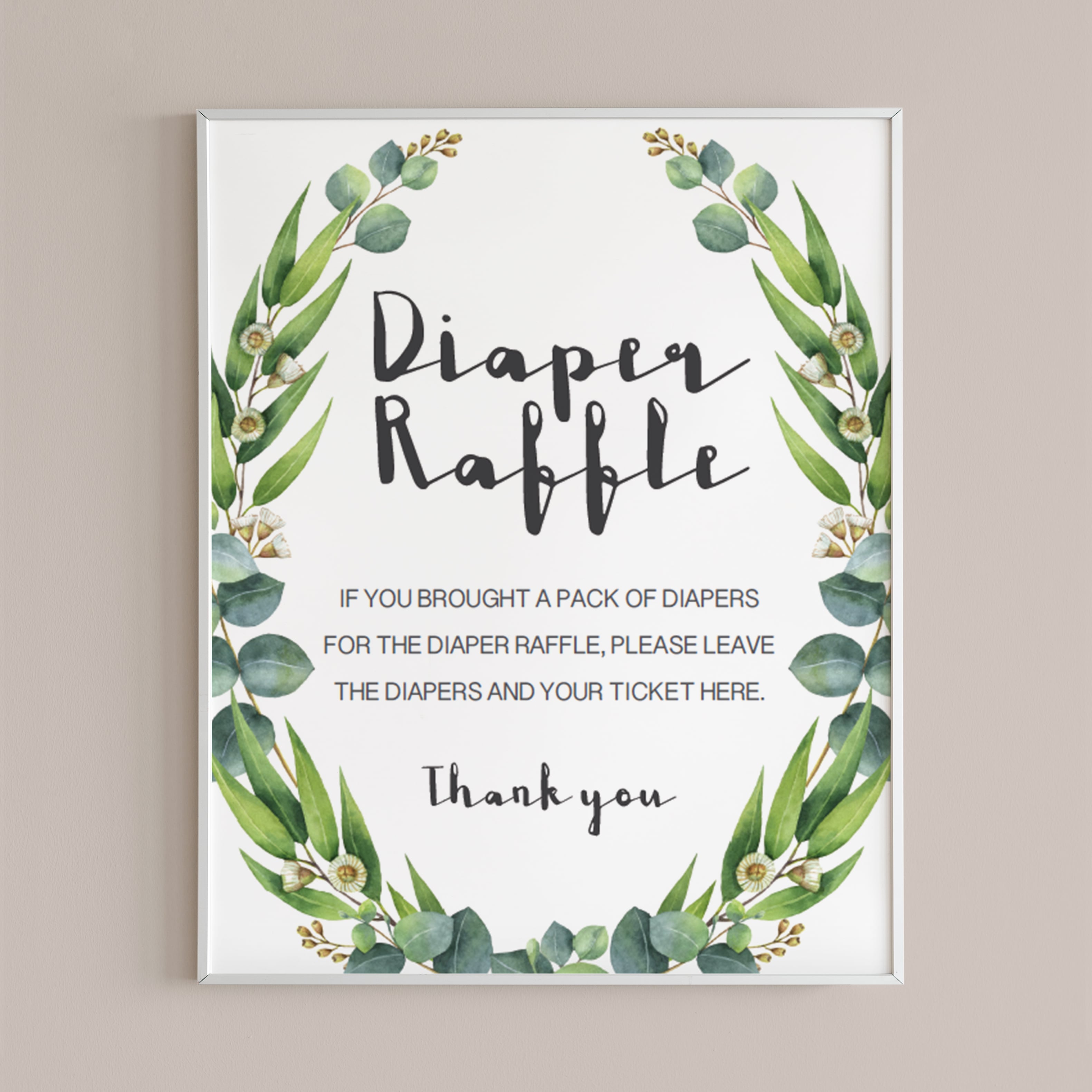 Watercolor leaves babyshower decor diaper raffle sign by LittleSizzle