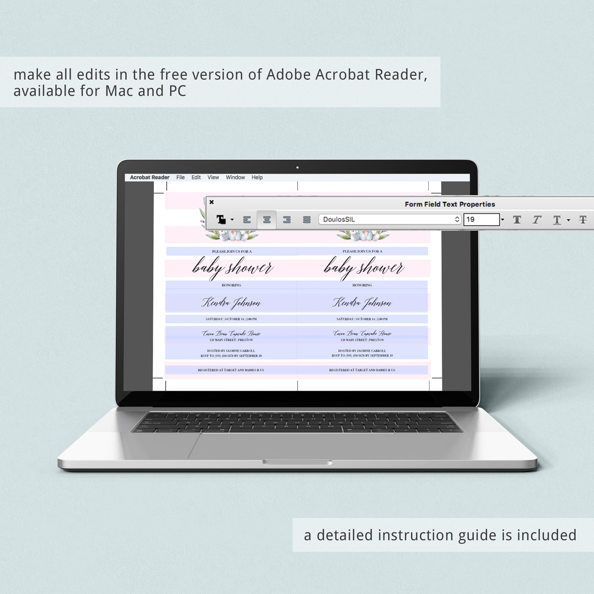 Editable elephant baby shower invitation set for girls by LittleSizzle