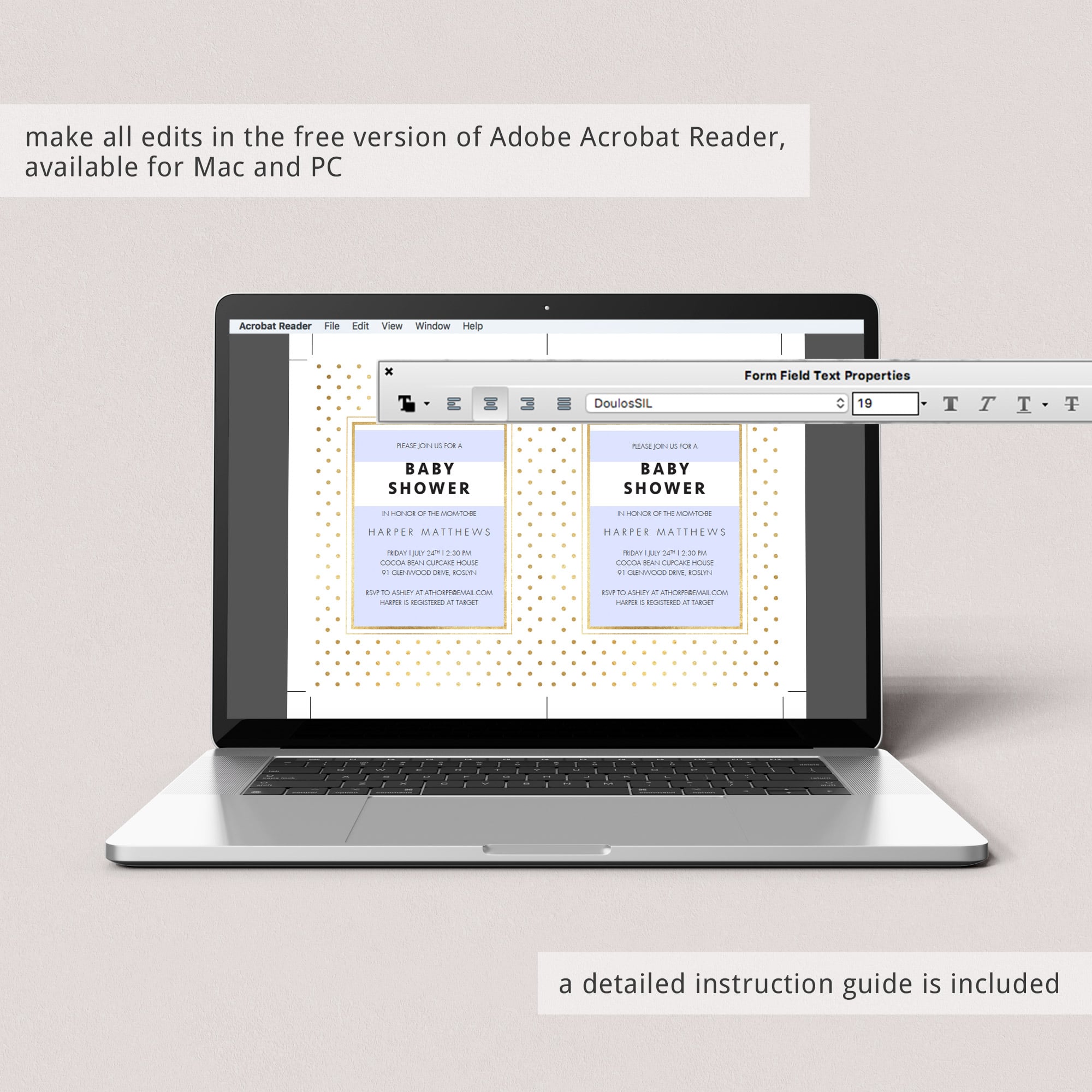 Gold dots baby shower evite download by LittleSizzle