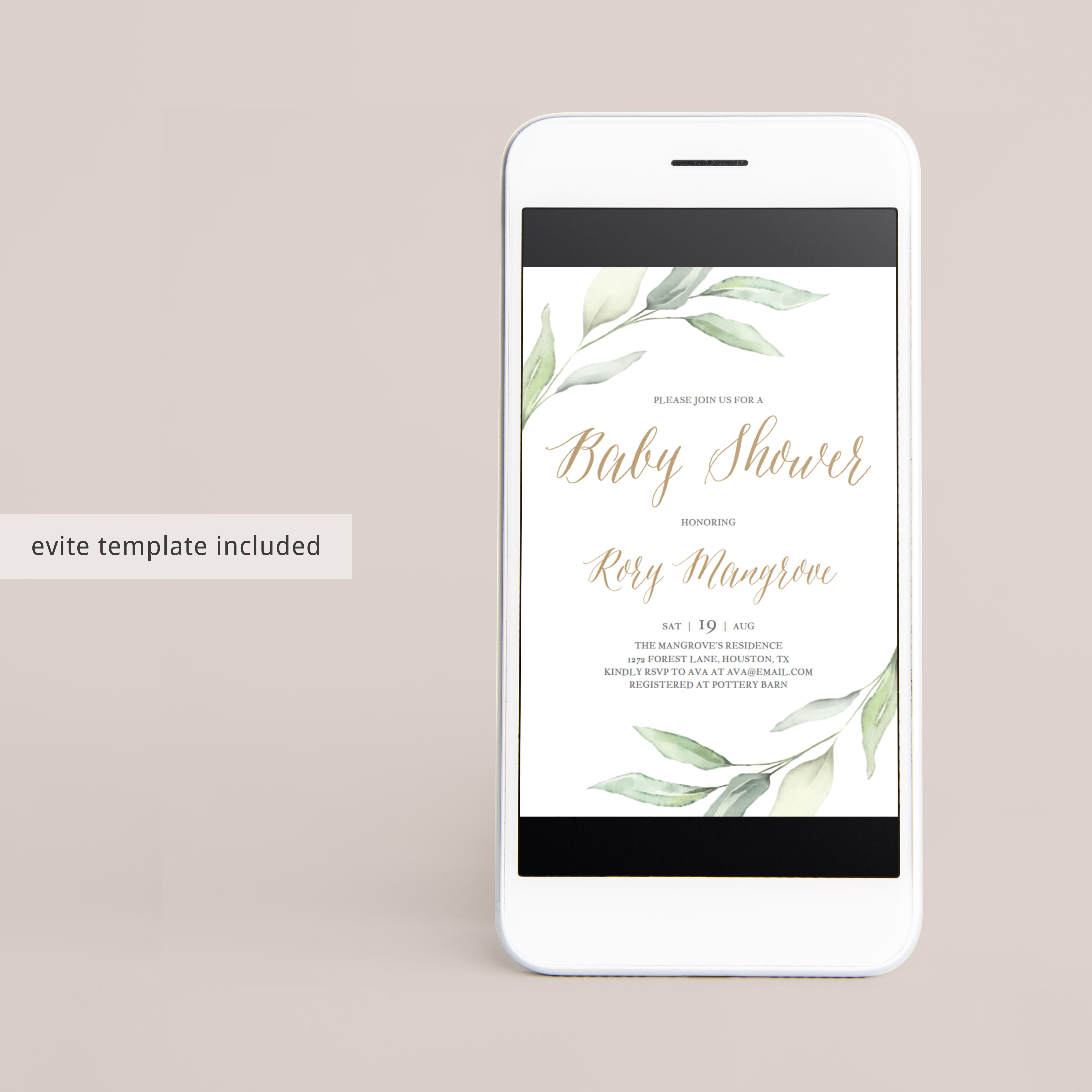 Gold and green baby sprinkle invite instant download by LittleSizzle