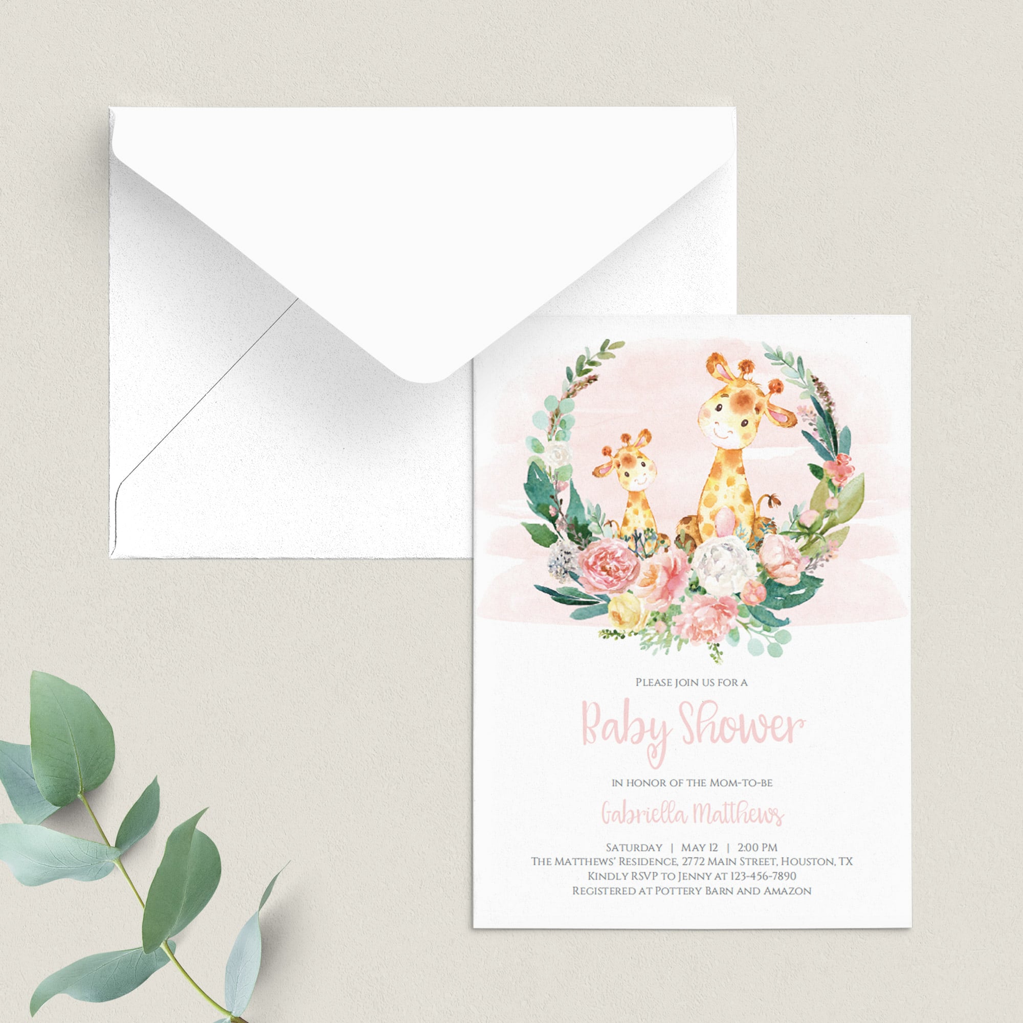 Watercolor giraffe baby shower invitation for girl by LittleSizzle