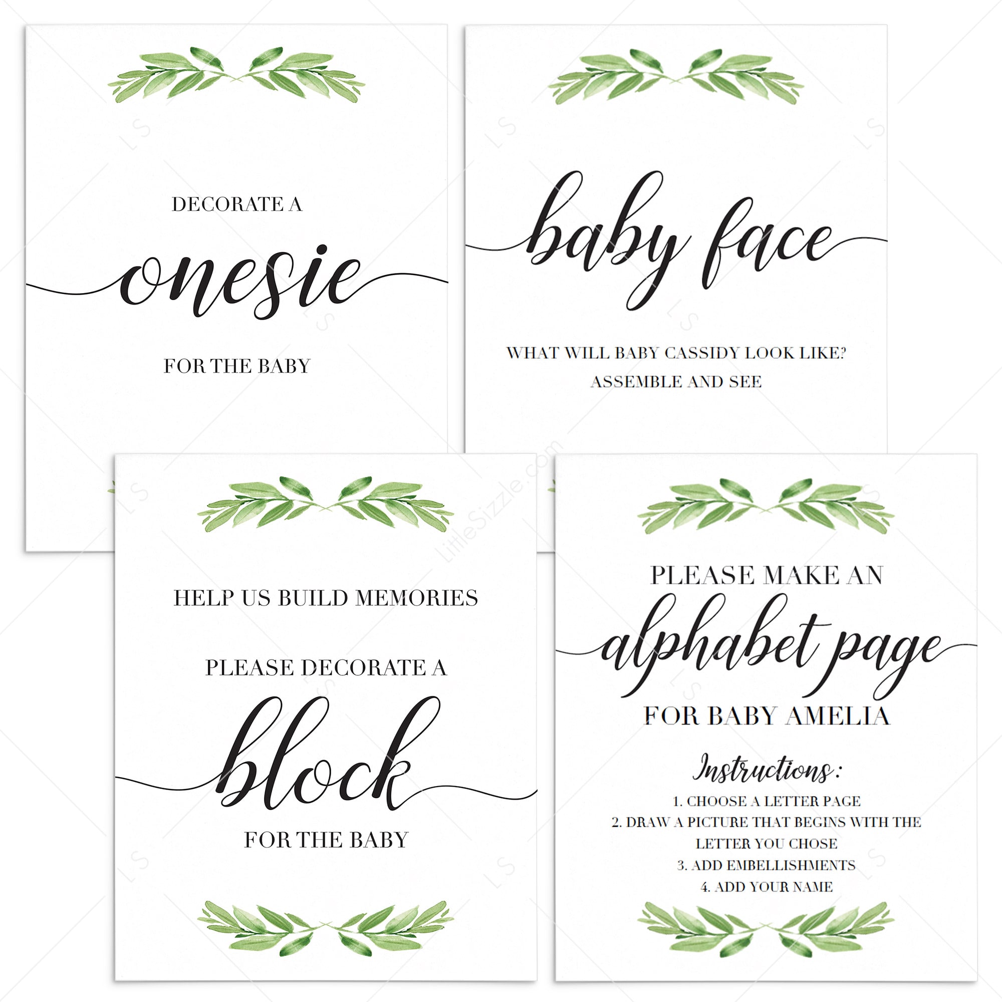 Greenery baby shower activities printable table sign by LittleSizzle