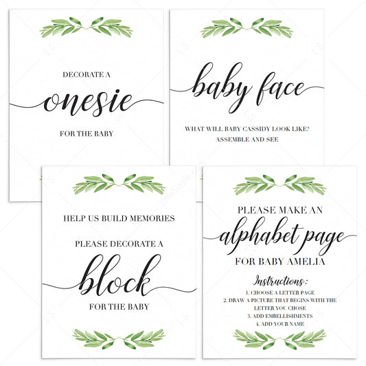 Greenery baby shower activities printable table sign by LittleSizzle