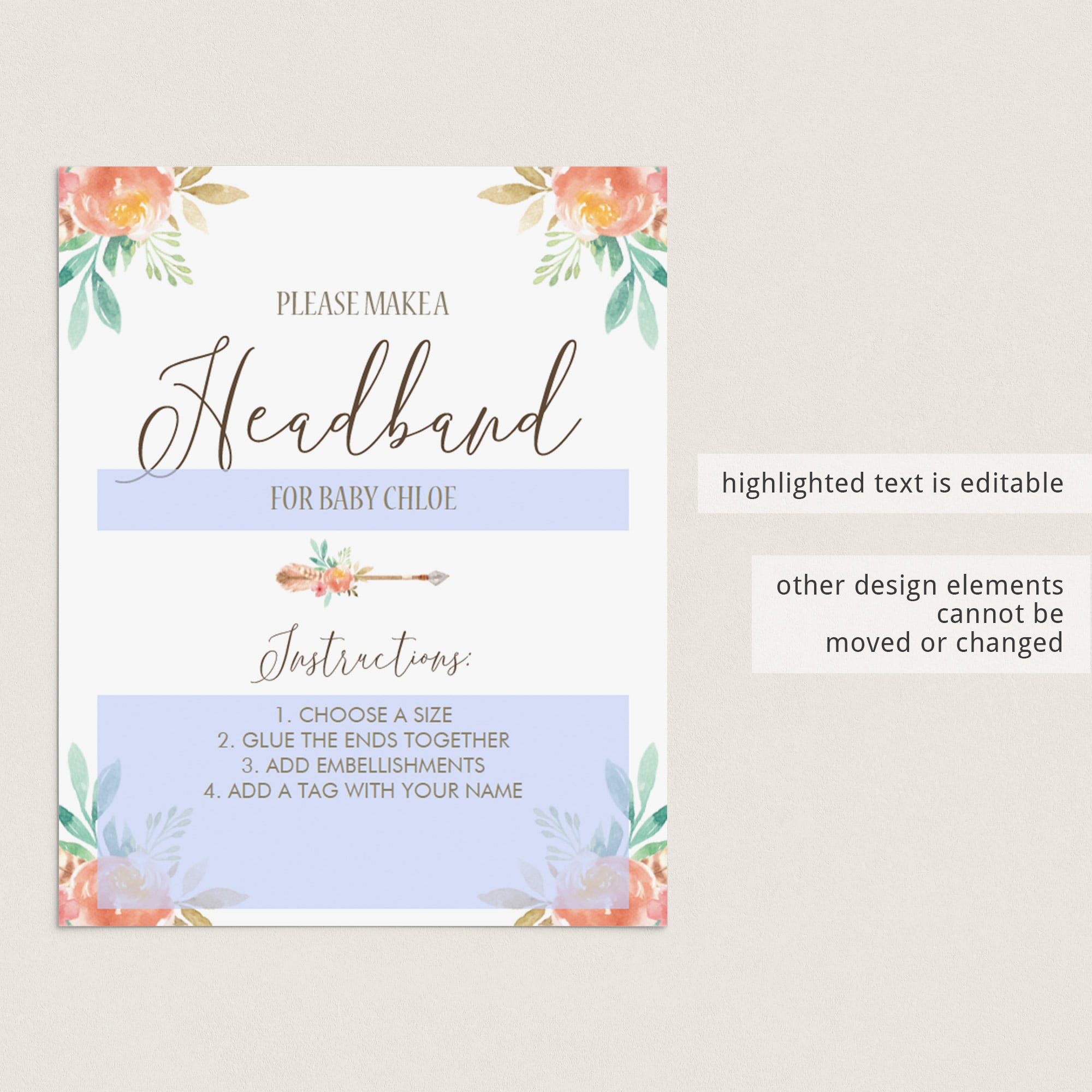 DIY headband for baby shower sign by LittleSizzle