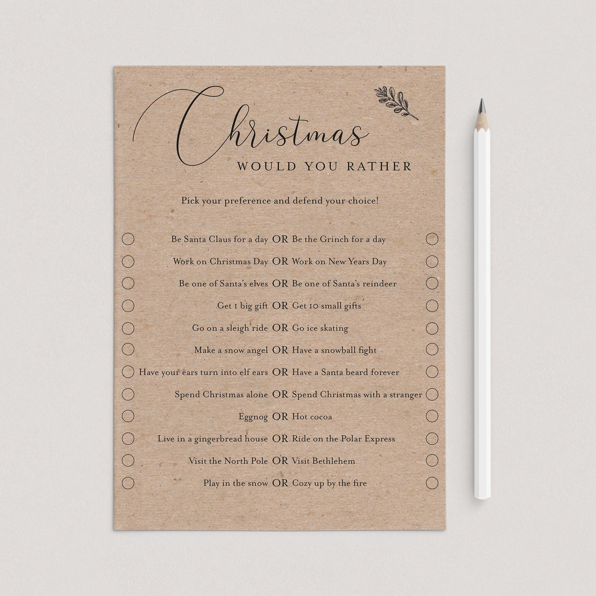 DIY Kraft Christmas Game Would You Rather by LittleSizzle