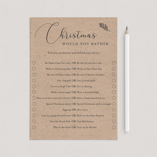 DIY Kraft Christmas Game Would You Rather by LittleSizzle