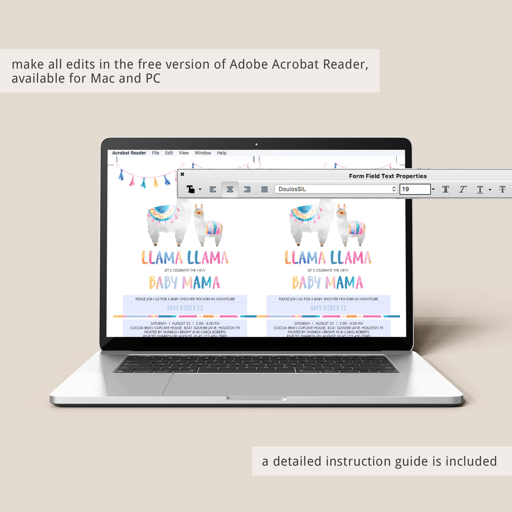 Llama mama llama baby shower invitation editable template by LittleSizzle