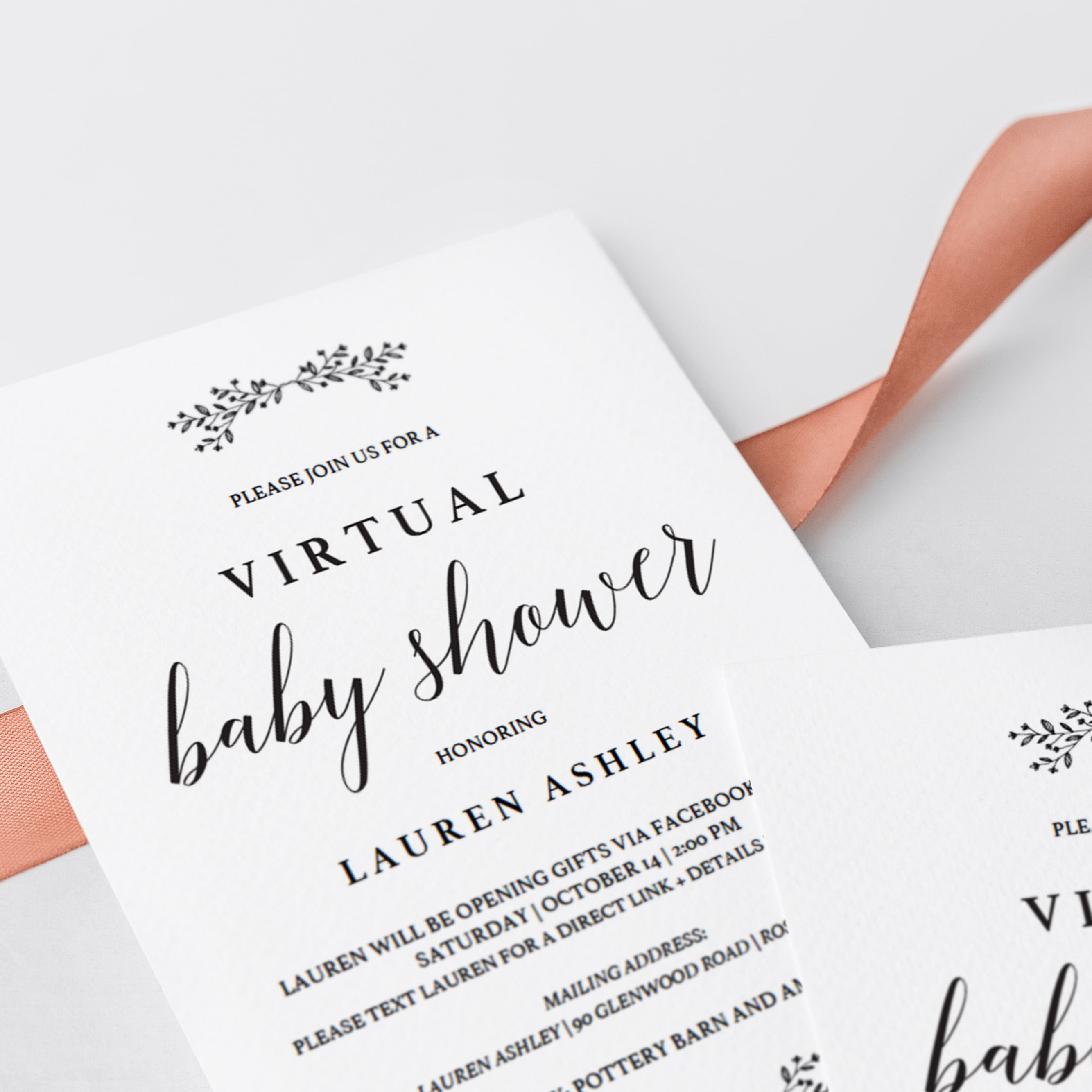 Black and white greenery on virtual baby shower invite by LittleSizzle