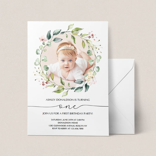 First birthday invitation template with photo by LittleSizzle