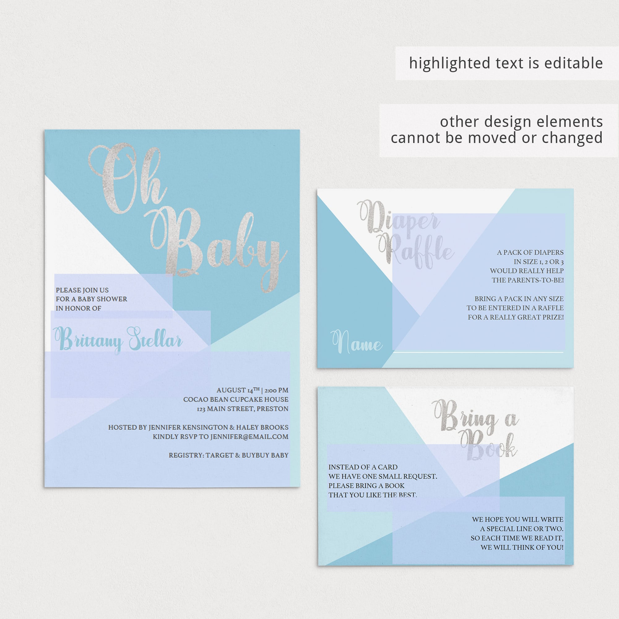 Blue and white baby shower invitation template by LittleSizzle