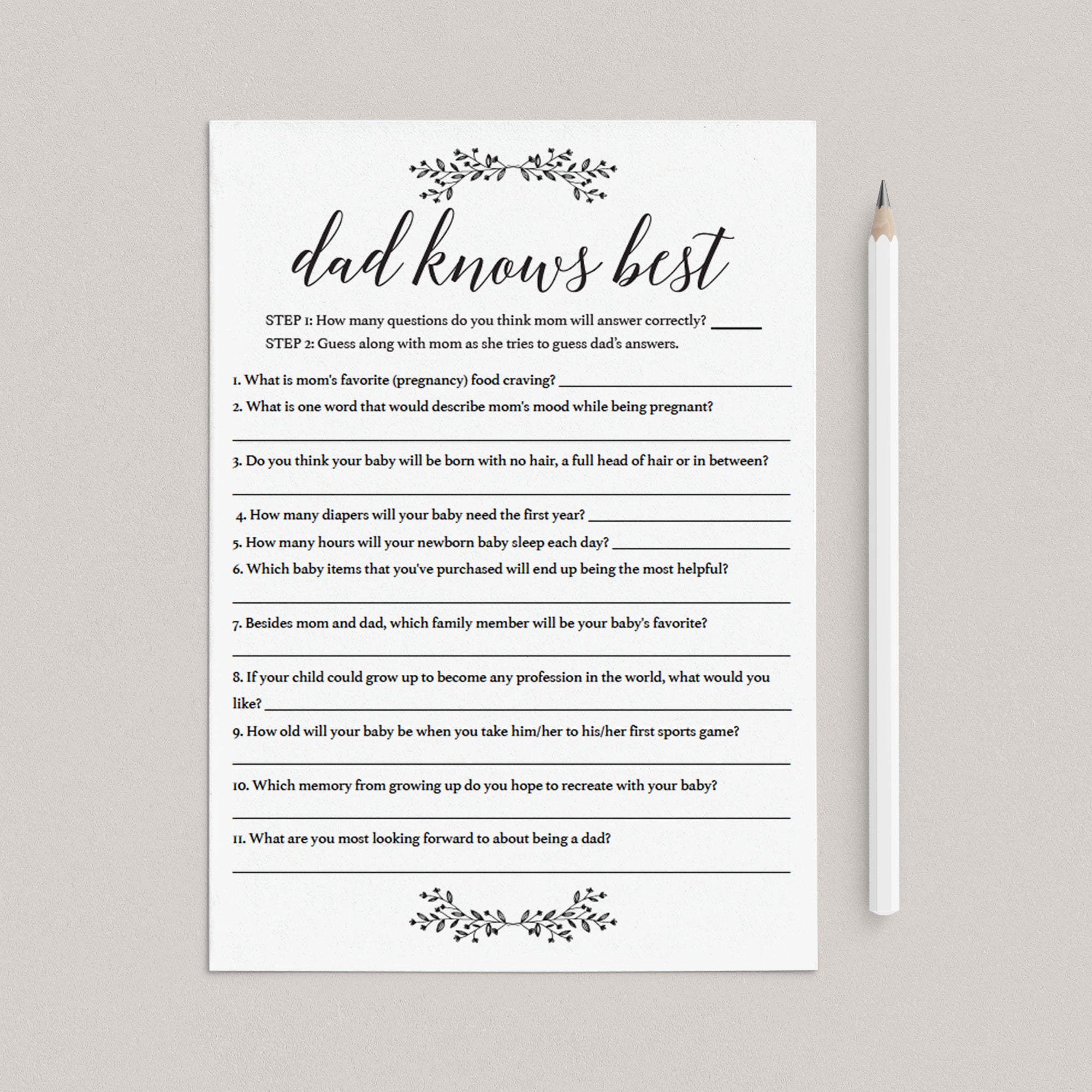 Editable Baby Shower Game Dad Knows Best by LittleSizzle