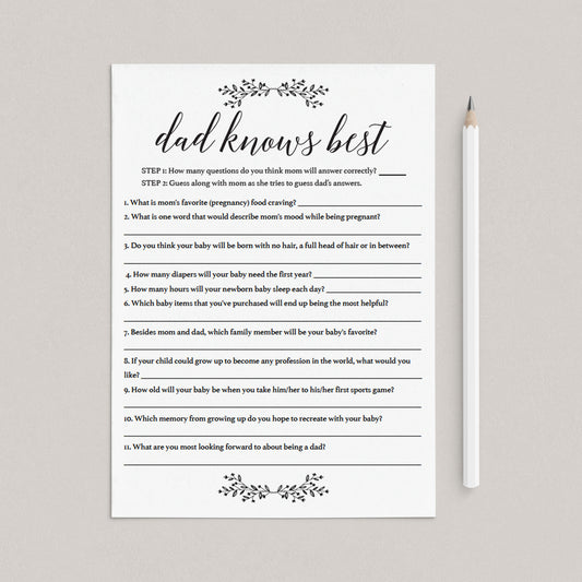 Editable Baby Shower Game Dad Knows Best by LittleSizzle