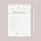 Dear babies cards printables for twin baby shower party by LittleSizzle