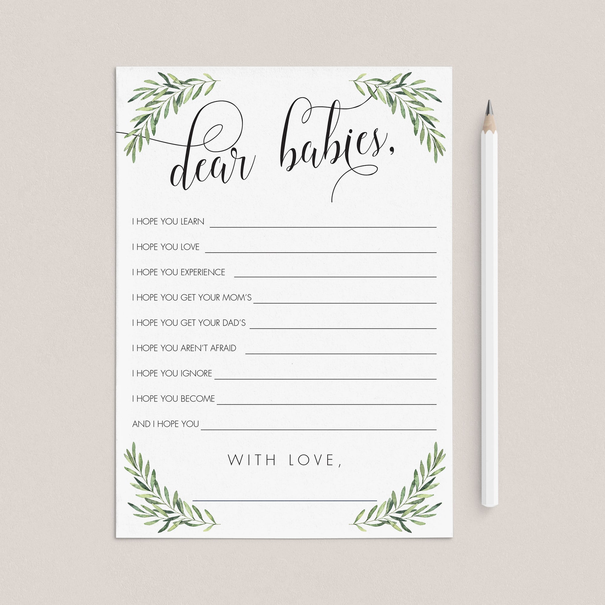Greenery Baby Shower Wishes for Twins Printable by LittleSizzle