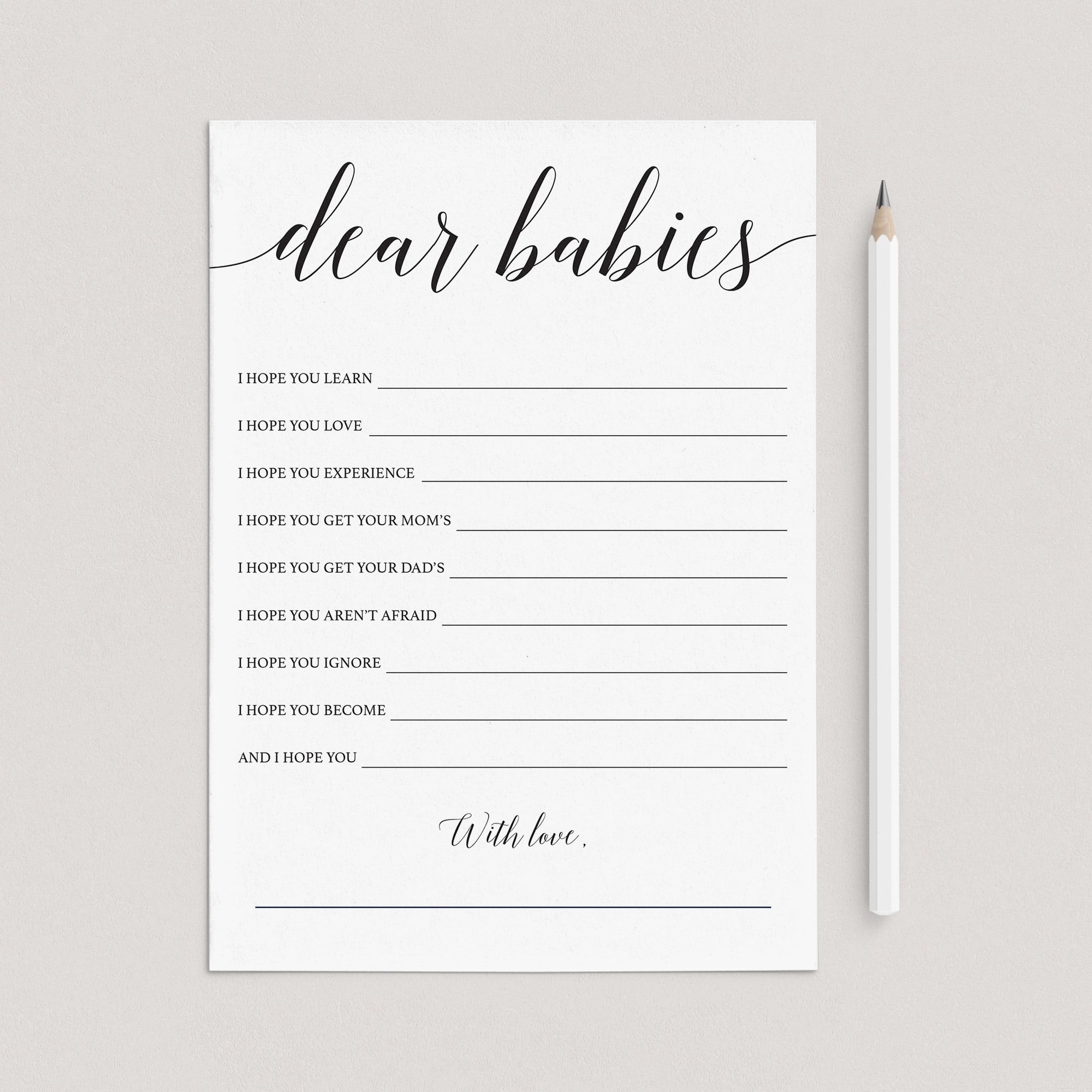 Gender Neutral Twin Baby Shower Wish Cards Dear Babies Card by LittleSizzle