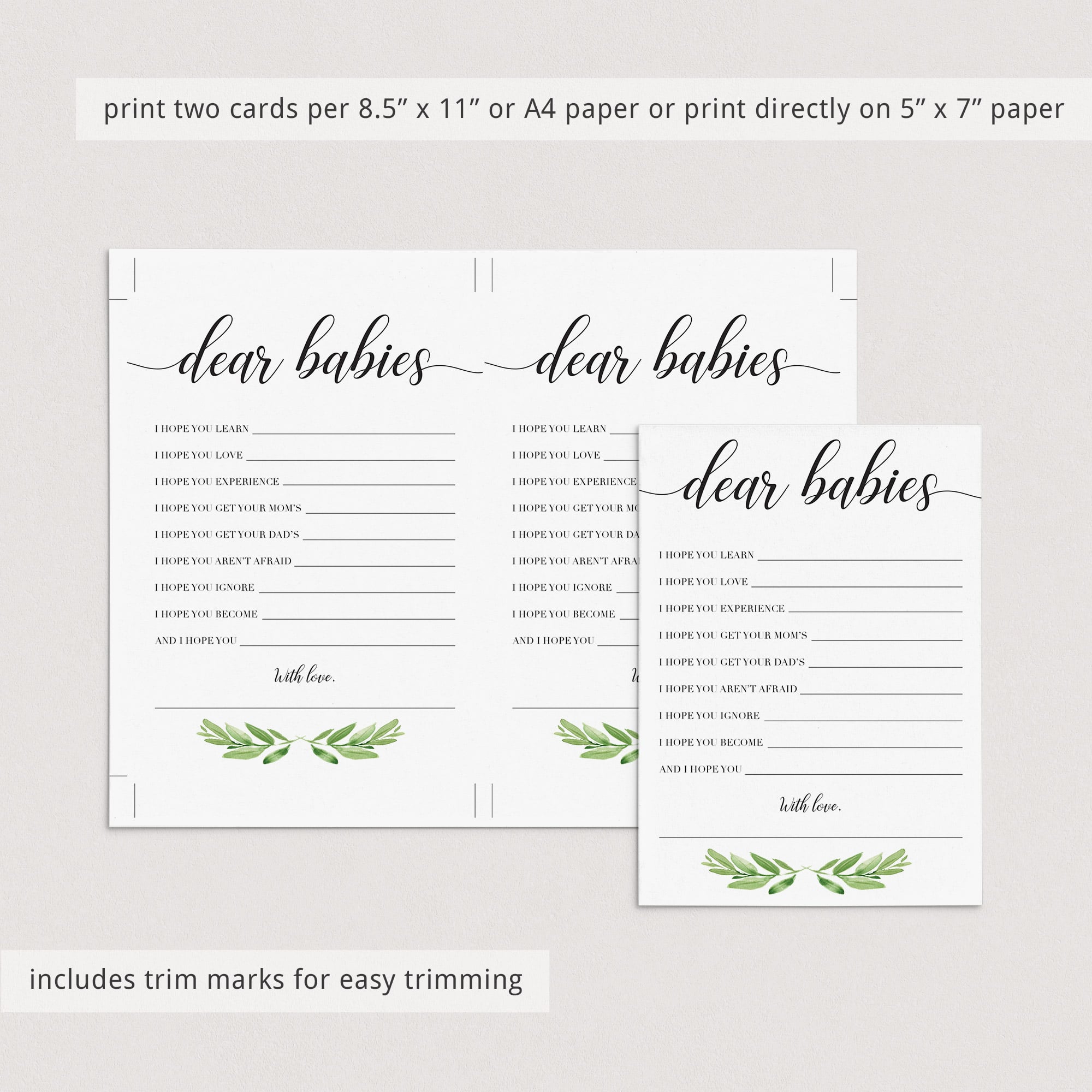 Neutral twins baby shower game dear babies digital download by LittleSizzle