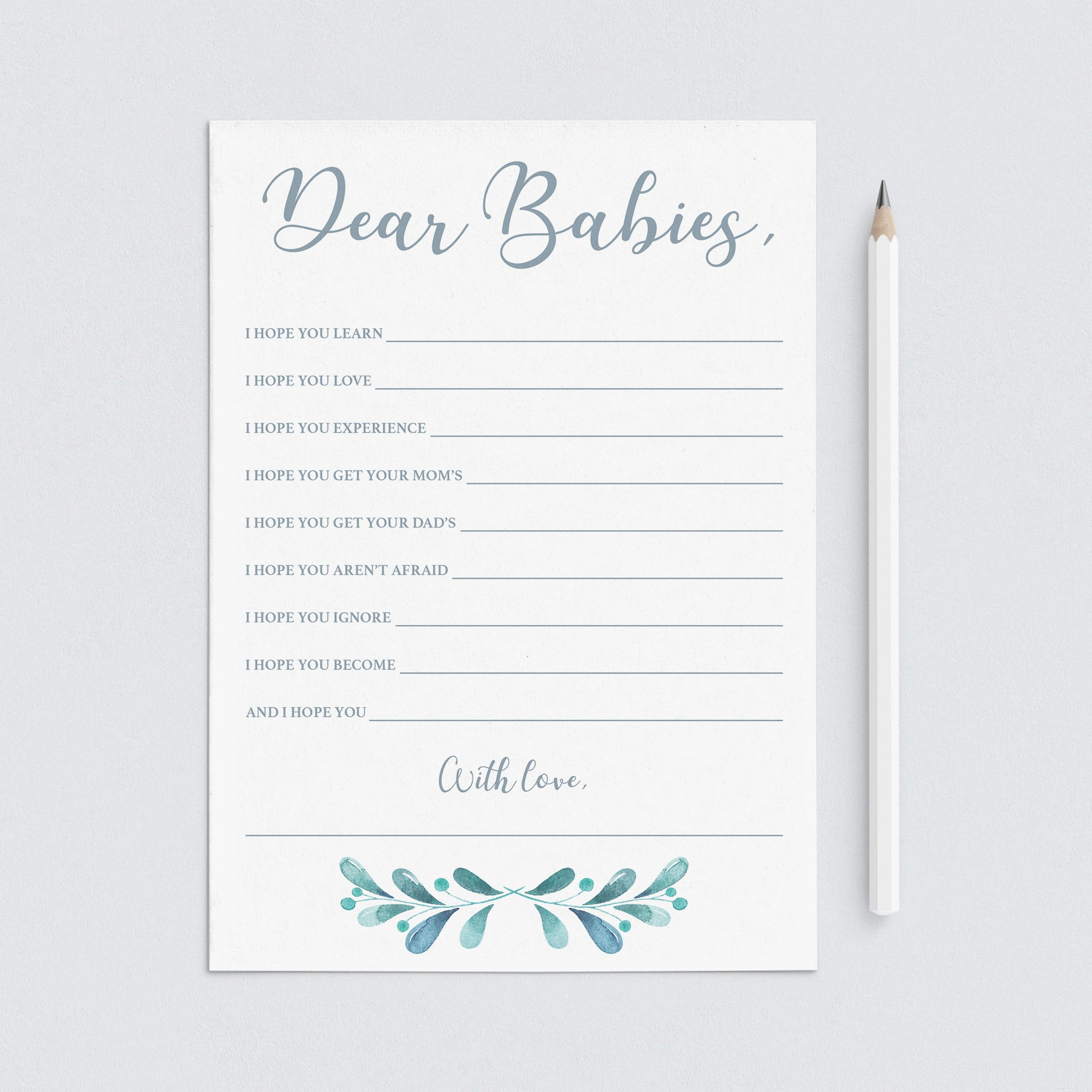 Twins baby shower games printable dear babies blue and silver by LittleSizzle