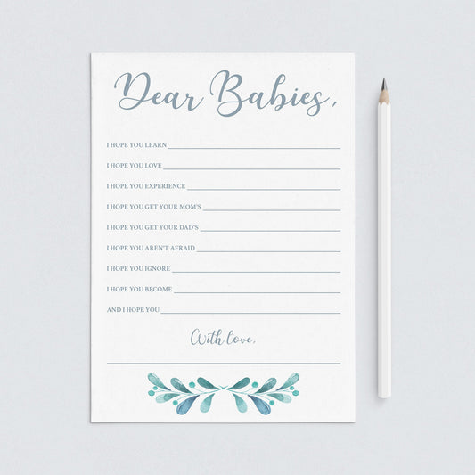 Twins baby shower games printable dear babies blue and silver by LittleSizzle