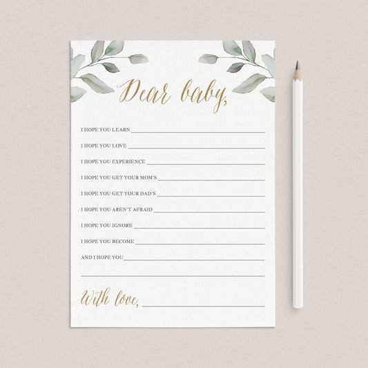 Greenery and gold baby shower dear baby wishes card by LittleSizzle