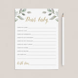 Greenery and gold baby shower dear baby wishes card by LittleSizzle