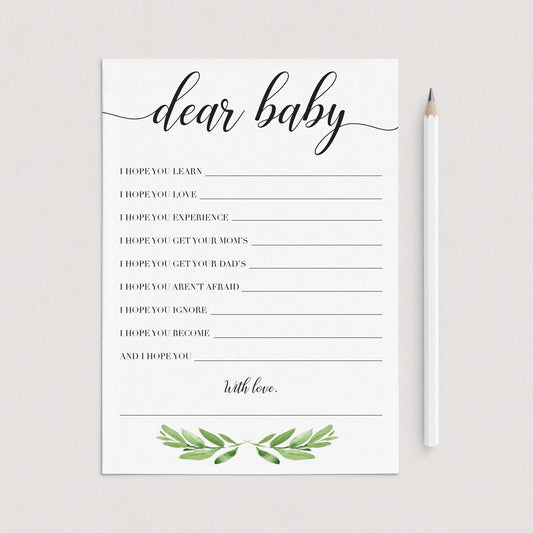 Dear baby wishes cards printable greenery by LittleSizzle