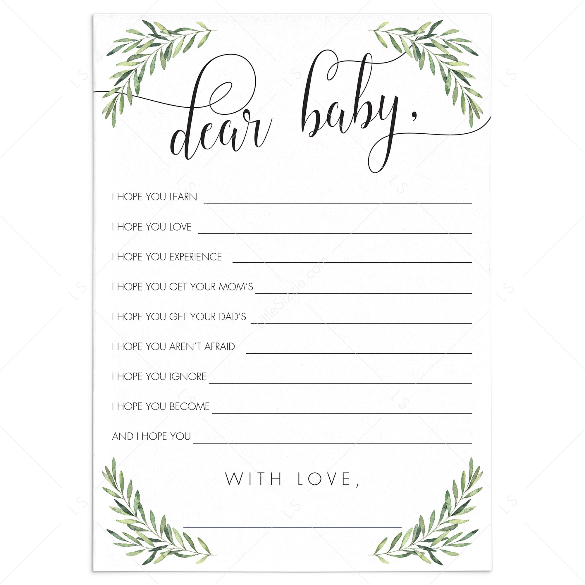 Well Wishes for Baby Cards Greenery Theme Instant Download by LittleSizzle