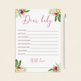Printable tropical floral baby wish cards by LittleSizzle