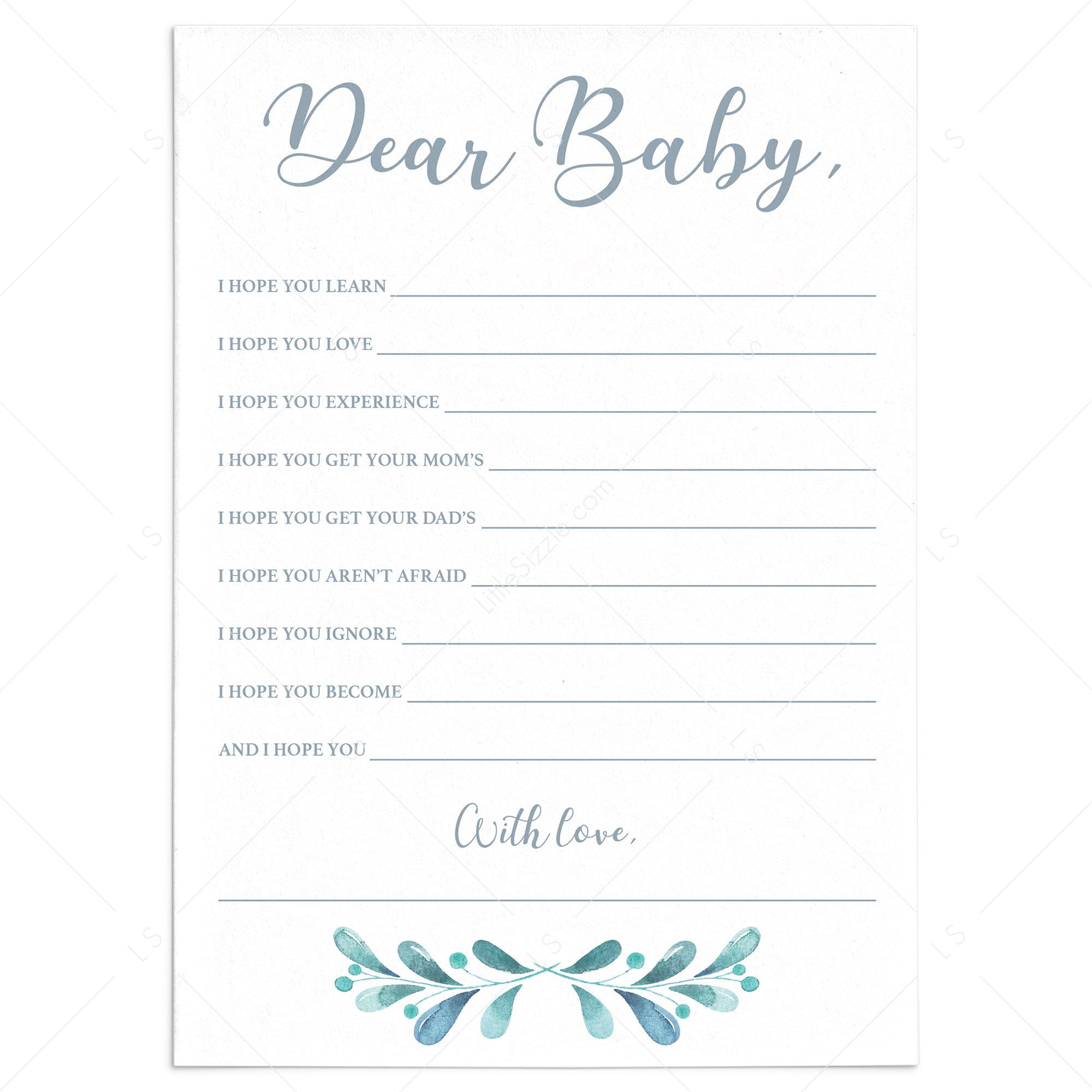 Blue and silver wishes for baby card printable by LittleSizzle