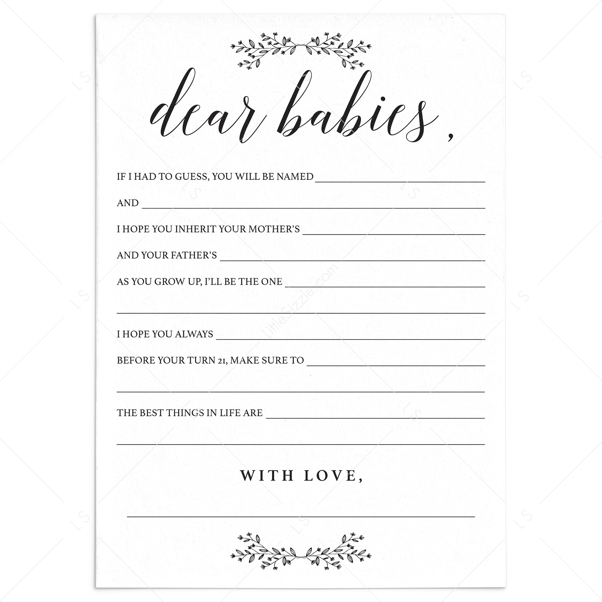 Twin Baby Shower Wish Cards Digital Download by LittleSizzle